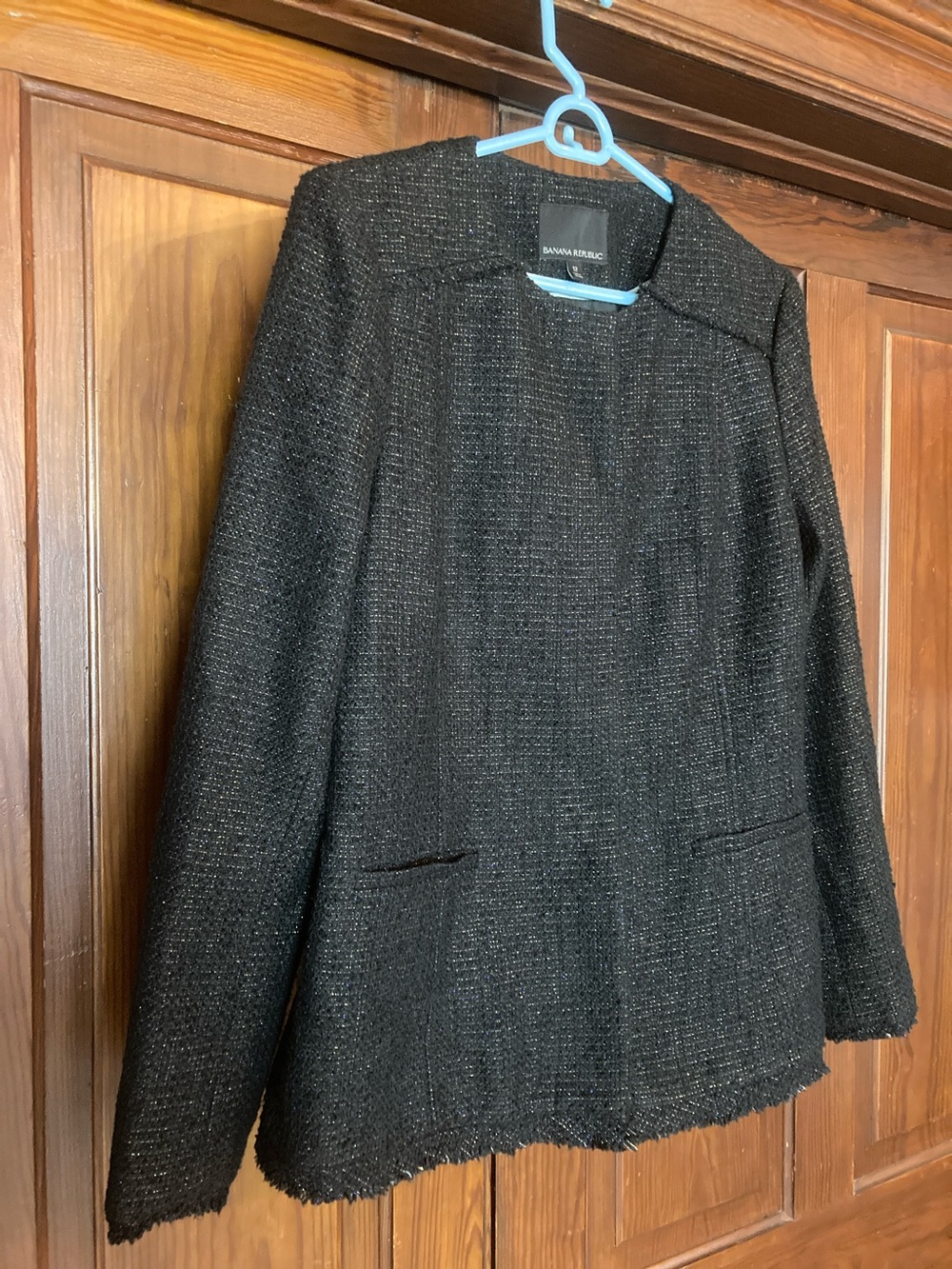 Banana Republic Black Textured Wool Blend Metallic Golf Blue Tweed Blazer